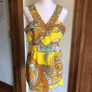 KATE SPADE Jana Silk Yellow Halter Rhinestone Metal Accent Top 8